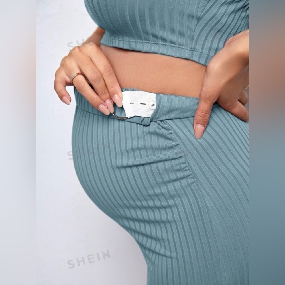 SHEIN Blue Midi Pencil Skirt And Top Set Maternity - Picture 4 of 5